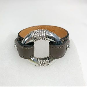 Brighton Brown Leather Bracelet with Silver Rhinestone Accents